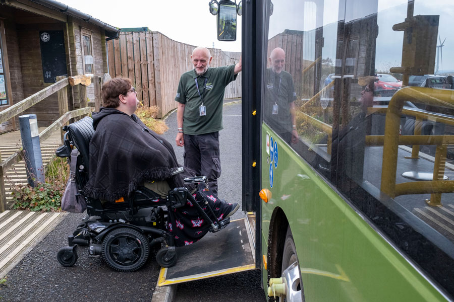 Suzie Beattie, a wheelchair user, visiting Whitelee Windfarm